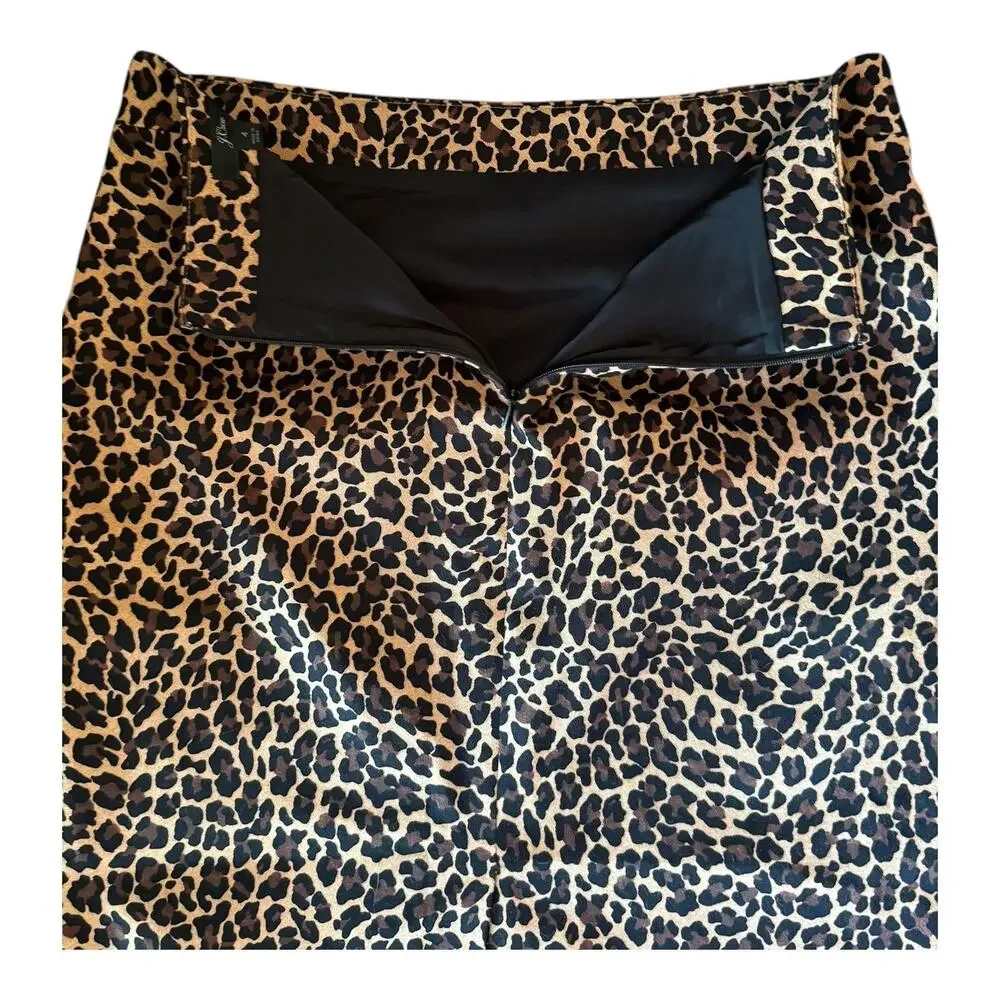 J.Crew No. 2 Pencil Skirt in Leopard Bi-Stretch Cotton Brown Black size 4